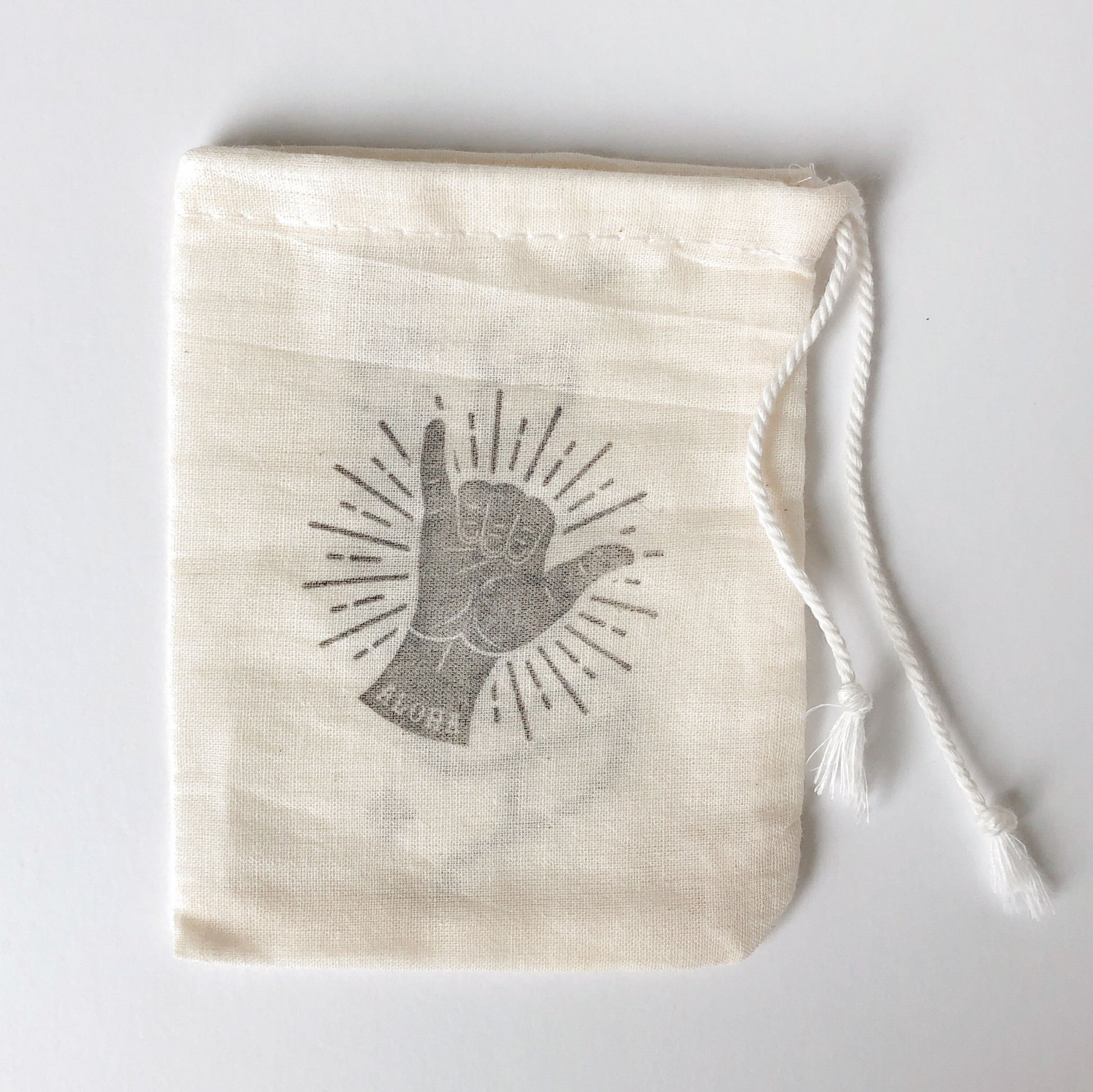 Hand stamped, Small Reusable Cotton Muslin Bag