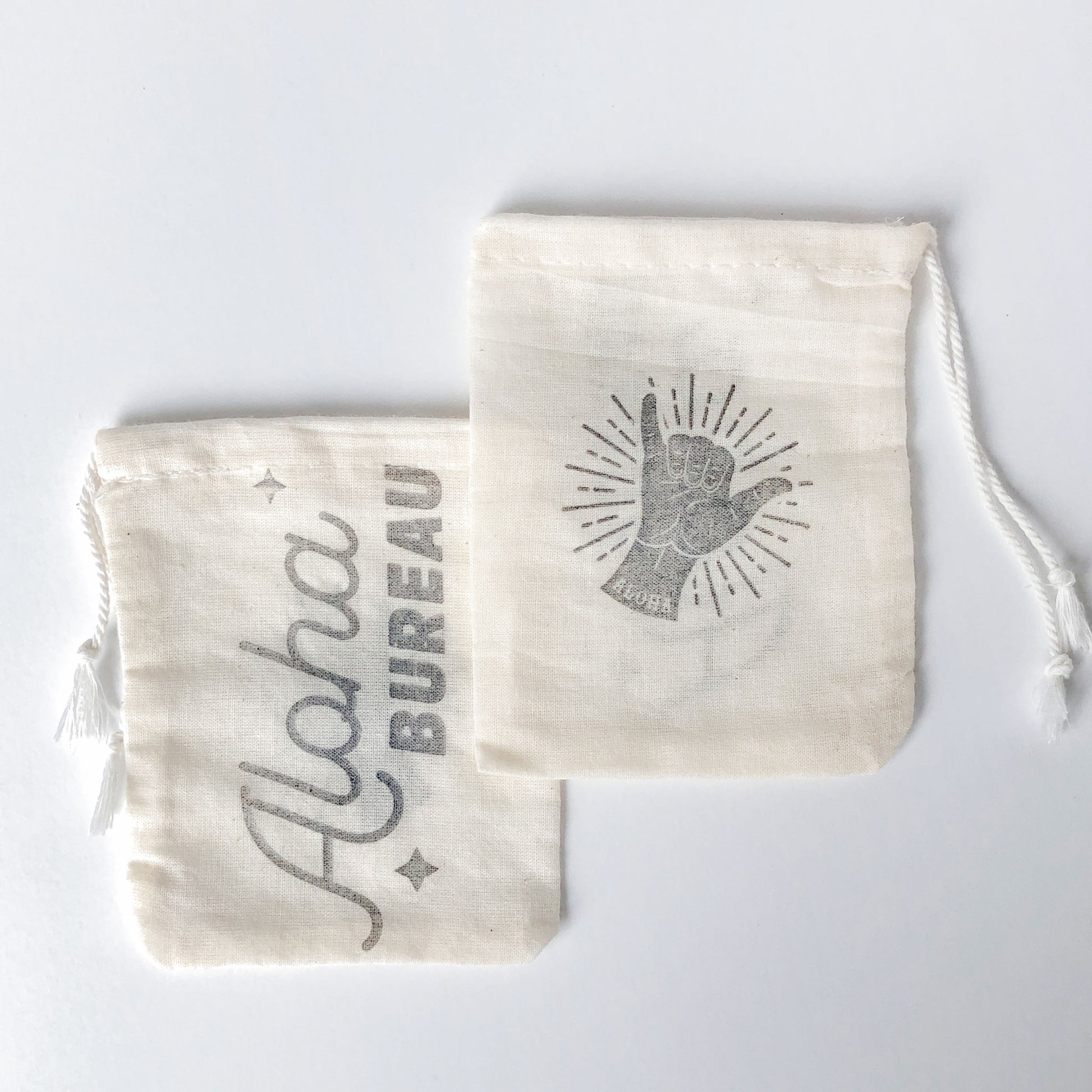Hand stamped, Small Reusable Cotton Muslin Bag