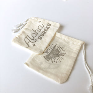 Hand stamped, Small Reusable Cotton Muslin Bag